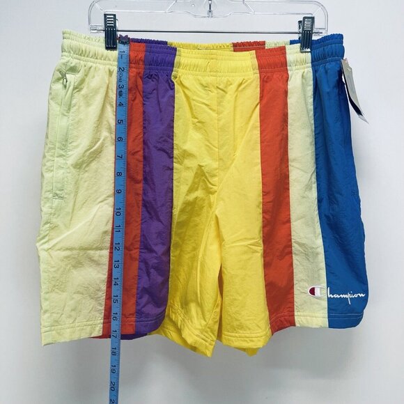 Champion beach Short Size Large Men’s Warm Up Mesh Lining Multicolor Striped New - Picture 5 of 11
